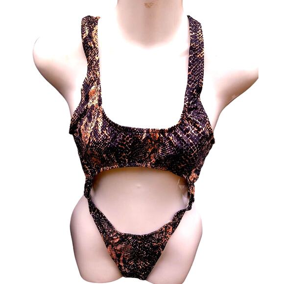 Vintage Tripp NYC Snakeskin Print Cut Out Swimsuit Monokini Size Large New - Picture 1 of 14